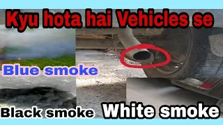 Why do Engine produce white smoke black smoke and blue smoke.