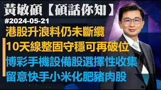 【碩話你知】港股升浪料仍未斷纜 10天線整固守穩可再破位｜博彩手機設備股選擇性收集 留意快手小米化肥豬肉股｜黃敏碩2024-05-21