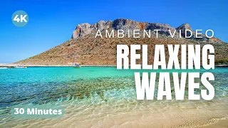 RELAXING WAVES Nature Sounds CRETE in Stavros Beach CHANIA GREECE [Ambient Video 4K60p]