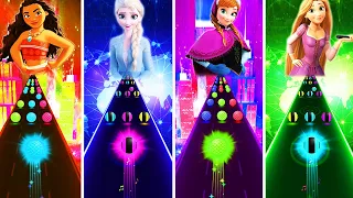 Moana Vs Elsa Vs Anna Vs Tangled Rapunzel - Dancing Road EDM Rush