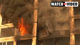 Kyiv fire crews tackle blaze in apartment block following Russian strike