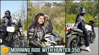 Morning Ride With Hunter 350🌞| My First Motovlog | BBG Female Riding Jacket |Dehradun | Pigxo Vlogs