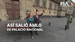 Salida de AMLO de Palacio Nacional para el mitin en el Zócalo