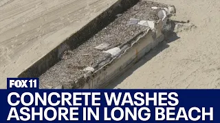 Concrete slab washes ashore in Long Beach