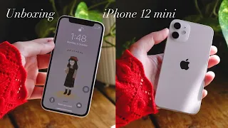 Unboxing iPhone 12 mini white aesthetically + cozy setup 🌻 #iphone #iphone12