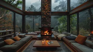 Soothing Jazz Background Music For Relaxation | Cozy up by the Fire in the Middle of the Rain Forest