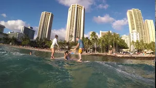 Grandpa surfing, grabs hands with random girl