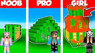 Minecraft Battle: CACTUS HOUSE BUILD CHALLENGE - NOOB vs PRO vs GIRL / Animation