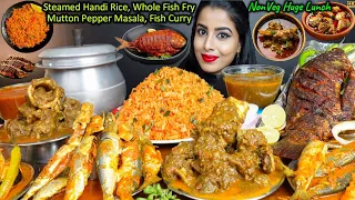 Eating Spicy Mutton Fry,Curry,Handi Fried Rice,Fish Curry,Fish Fry Big Bites ASMR Eating Mukbang