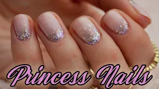 Princess nails - ZDOBIENIE NA KRÓTKIE PAZNOKCIE HYBRYDOWE - błyszczące paznokcie brokatowe