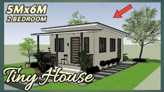 SIMPLE HOUSE DESIGN IDEA | 2 BEDROOM TINY HOUSE (5m x 6m) with FLOOR PLAN | SketchUp Animation