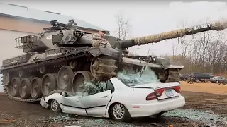 Crushing Cars By a Tank and Big Bulldozer, Crazy Machines Destroy Cars So Strongly, Scrap Crusher