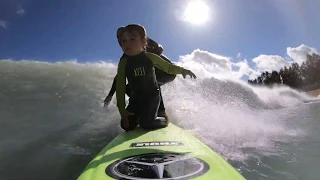 4-year old Barrel gets Barreled at Kelly Slater Wave Pool ...and saved!!!