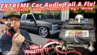 Extreme Car Audio FAIL & Fix - "Bucket o' BASS" Chevy - Battery, Power Cable, & Door Panels Video 4