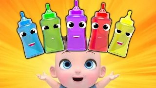 Learn Colors Baby Milk Bottle 5가지 색깔 우유 병 영어 노래 부르기! Bath Song 목욕송 핑거패밀리 Finger Family 영어 공부 해봐요