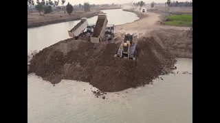 New Project Development Area Bulldozer Showing Skill Technique Pushing Soil Filling Land