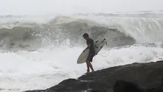 SURFERS OF SUNSHINE COAST E05: Surfers smashed against rocks by Cyclone Uesi. Big waves & wipeouts