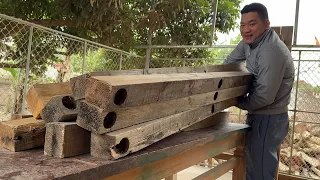 Making a Colossal Wooden Furniture Set from Salvaged Cargo Beams. Woodworking Skill