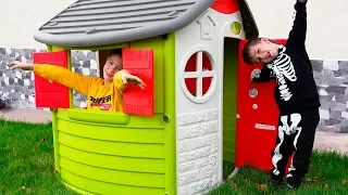Funny Kids Ride on Power Wheels mini Bike / Unboxing & Assembling a Colorful Playhouse for Children
