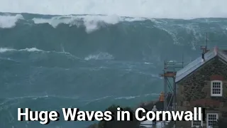 Wide view of HUGE waves battering the Cape Cornwall coastline #stormnoa #waves #cornwall