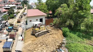 Nice Incredible Project Build New Road , Bulldozer D31P Push Soil Stone and 5 Ton Truck Unloads Soil