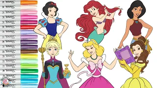 Disney Princess Coloring Book Compilation Ariel Cinderella Jasmine Belle Elsa Snow White