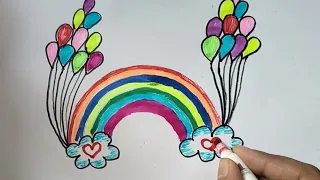 How to draw a rainbow with balloon|Happy children day|