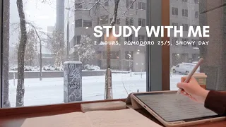 2-HOUR STUDY WITH ME with Snow | Pomodoro (25/5) no music, with timer [on snowy day]