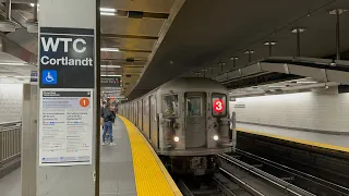 NYCTA IRT 2024 60fps: R62 Kawasaki (3) Train Action @ WTC - Cortlandt