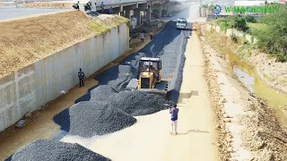 Nice Activity Dozer Spreading Gravel Building Foundation Roads | Grader trimming skills techniques