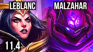 LEBLANC vs MALZAHAR (MID) | 7/1/8, Godlike, 300+ games | KR Master | v11.4