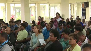 Fijian Attorney General and teachers question and answer session for job evaluation consultation.