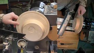 Woodturning a off center platter . Assiette avec bol décentré tournage sur bois