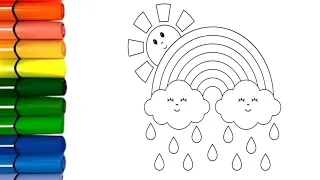 Rainbow 🌈 with sun 🌞 cloud 🌨️ drawing painting colouring for kids and toddlers 🤩