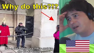 American Reacts Armed police officer confronts American tourists for heckling member of King's Guard