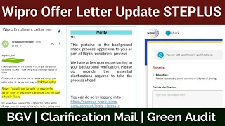 Wipro Offer Letter | Clarification Mail | BGV  | Green Audit | Onboarding Update