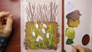 Подснежники: рисуем на картоне // Drawing snowdrops