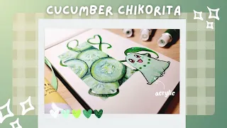 Cucumber Chikorita | Cozy Vibe Pokemon Painting 🥒🌿 Time Lapse