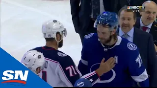 Lightning & Jackets Shake Hands, As Tampa Advances To 2nd Round