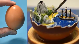 How to make a Volcano and Ship inside an EGG/Diorama/Polymer Clay/Epoxy resin Art