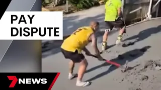 Team of tradies smash concrete driveway they had just laid over pay dispute  | 7 News Australia