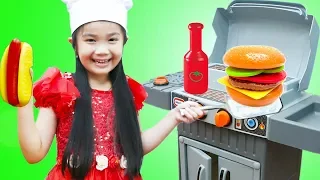 Hana Pretend Play with TOY BBQ Grill Cooking Food Set