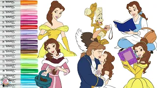 Disney Princess Belle Coloring Book Compilation Belle Adam Lumiere Fifi Beauty and the Beast Kiss