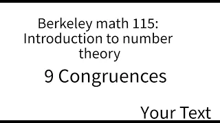 Introduction to number theory lecture 9: Congruences