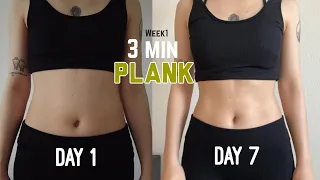 Week#1 🔥3 min PLANK workout to get flat belly (14 Days Plank Challenge)