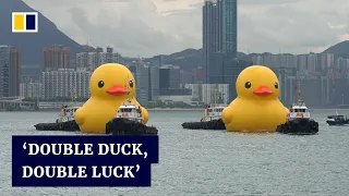 Giant rubber duck returns to Hong Kong’s Victoria Harbour with a friend