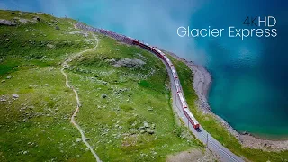 Glacier Express Train Aerial Sea Area View 4K Full HD  Video 2020