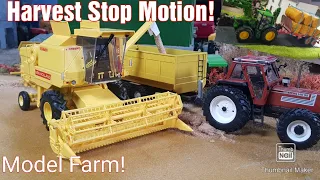 Harvest Time Stop Motion on The 1/32 Model Farm! - Combining, Baling, Stacking Bales!