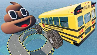 Stunts a crazy long jump challenge by school bus, cars, luxury pickups & monster trucks BEAMNG MODS