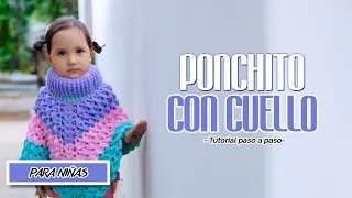 PONCHO para niña a crochet con CUELLO TORTUGA (paso a paso) ✅